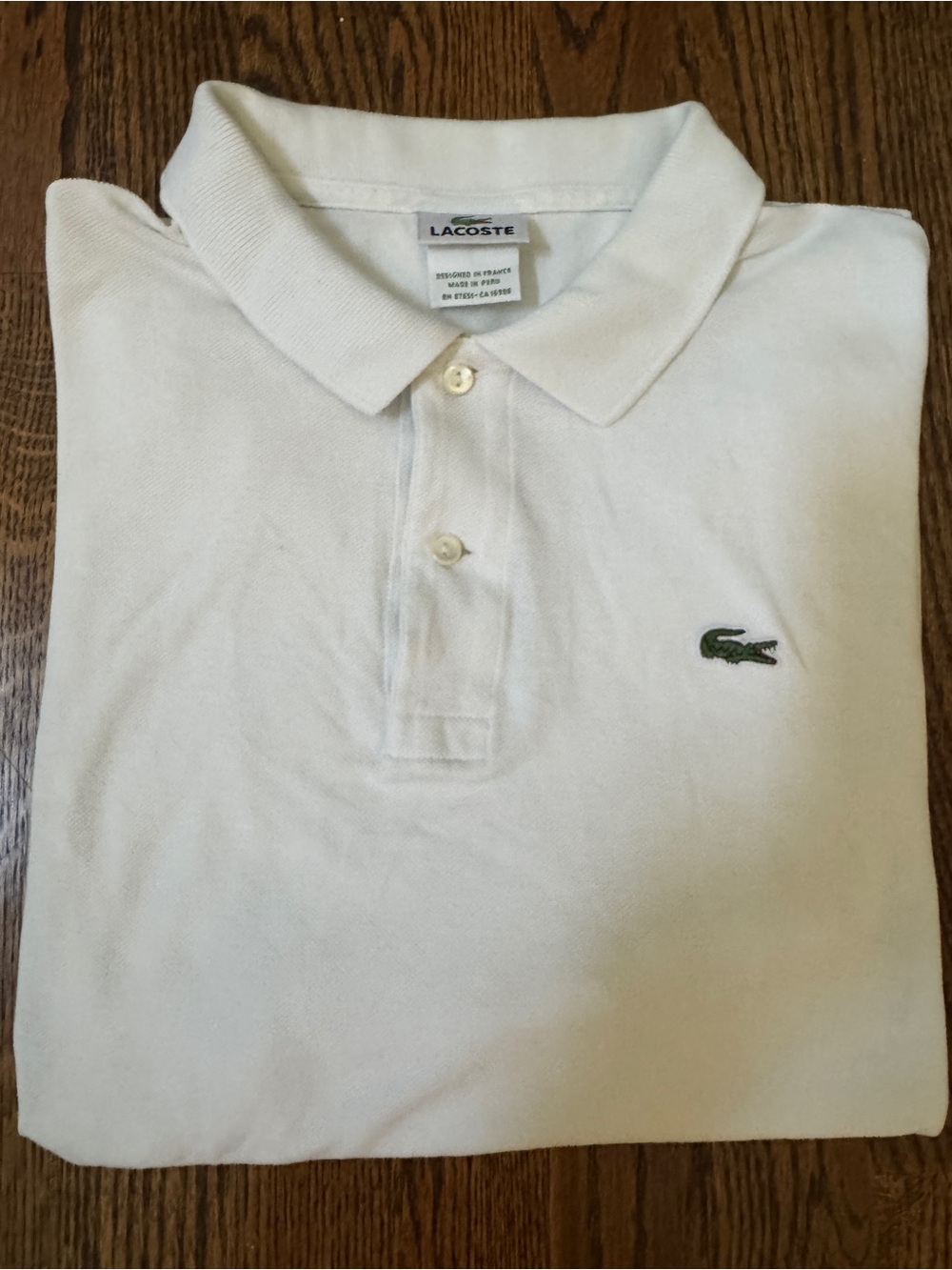 Lacoste Mens White Pique Cotton Polo with Green Crocodile Logo